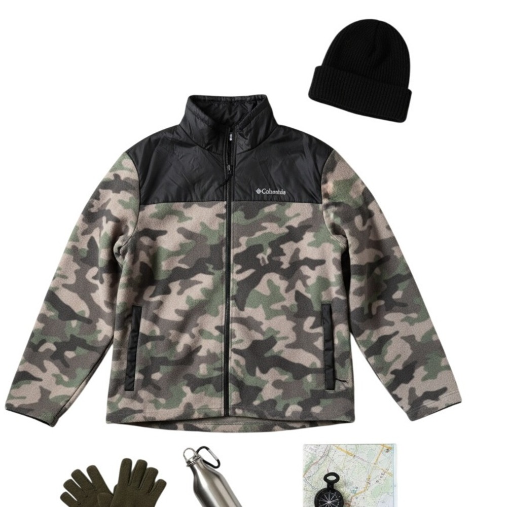 Columbia Mens Camo Fleece Jacket Full Zip Mock Neck Outdoor Warm